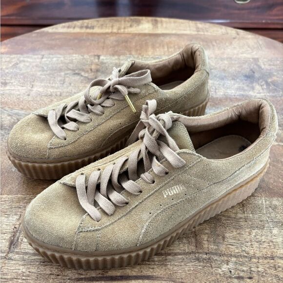 Tan Athletic Shoes with Platform Sole and Suede Finish - Picture 2 of 9